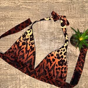 Gottex Leopard Bikini Halter Top Sz10 Animal Print‎ Mob Wife Swimwear Y2K Resort